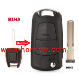 For Opel 2 button modified flip remote key blank with HU43 Blade
