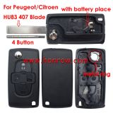 For Peu 4 button remote key blank with 407 blade  ( HU83 Blade -4 Button- With battery place ) (No Logo)