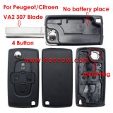 For Peu 4 button remote key blank with 307 blade  ( VA2 Blade -4 Button- No battery place) (No Logo)