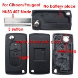 For Cit 407 blade 3 button flip remote key shell with light button ( HU83 Blade - Light - No battery place )