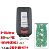 After Maket For Mitsubishi 3+1 button keyless smart remote key with 315mhz & PCF7952 chip FCC ID:OUC644M-KEY-N
