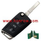 For VW MQB platform 3 button flip remote key  unkeyless-go with ID48 chip-434mhz & HU66 blade