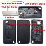 For Cit 307 blade 3 button flip remote key blank with trunk button (VA2 Blade - 3Button -  Trunk - With battery place) (No Logo)
