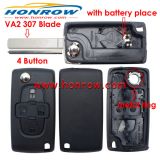 For Cit 4 button remote key blank with 307 blade  ( VA2 Blade -4 Button- With battery place ) (No Logo)