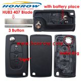 For Cit 407 blade 3 button flip remote key blank with light button ( HU83 Blade - Light - With battery place) (No Logo)
