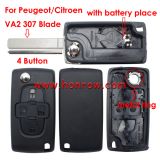 For Peu 4 button remote key blank with 307 blade  ( VA2 Blade -4 Button- With battery place )  (No Logo)