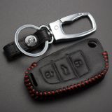 For Audi 3 button key cowhide leather case used for Q3 Q7 A3 A1 TT R8 with Key ring.