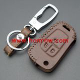 For Chevrolet 3 button key cowhide leather case ,Brown Color. 