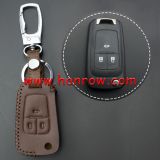 For Chevrolet 3 button key cowhide leather case ,Brown Color. 
