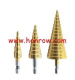 4-12/4-20/4-32mm hexagonal shank straight groove titanium plated ladder drill set, three piece set Pagoda drill bit