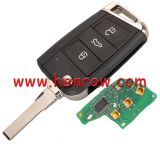 For VW keyless MQB platform  3 button flip remote key  (5G6959752AB) with ID48 chip-434mhz used for T-Cross, etc 