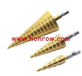 4-12/4-20/4-32mm hexagonal shank straight groove titanium plated ladder drill set, three piece set Pagoda drill bit