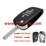 For Citroen 3 button modified flip remote key blank with VA2 307 Blade- 3Button -Trunk- Without battery Holder (No Logo)