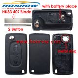 For Cit 407 blade 2 buttons flip remote key blank ( HU83 Blade-2Button-With battery place ) (No Logo)