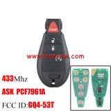 For Chrysler Dodge Ram  3+1 button remote key with 433Mhz ID46 PCF7961 Chip FCCID:GQ4-53T for RAM 1500 2500 3500 4500  2013-2017 year  