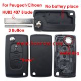 For Peu 407 blade 3 button flip remote key blank with trunk button ( HU83 Blade - Trunk - No battery place) (No Logo)