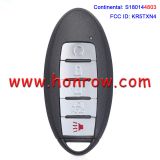 For Nissan 5 button Smart Remote Car Key With  433.92MHz  PCF7945/HITAG AES (4A CHIP) FCCID: KR5TXN4  CONTINENTAL# : S180144803