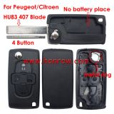 For Peu 4 button remote key blank with 407 blade ( HU83 Blade -4 Button- No battery place) (No Logo)